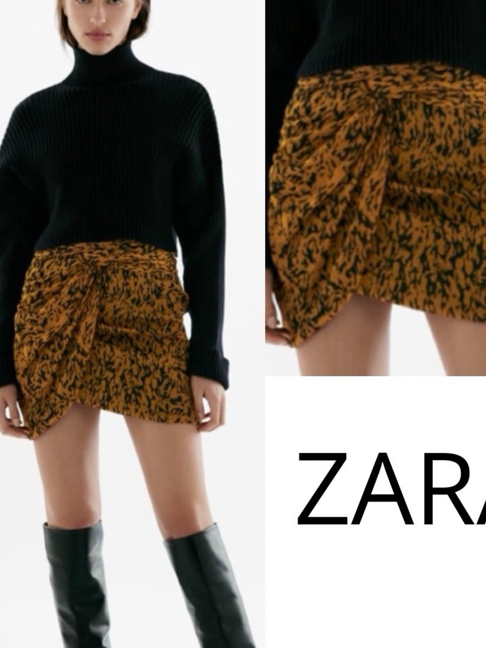 Zara Mustard and Black Printed Mini Skirt